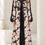Floral Embroidered Moroccan Kaftan Maxi Dress with Belt