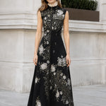 Embroidered High-Neck Sleeveless Maxi Dress