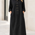 Women's Casual Collared Button-Front Maxi Shirt Dress with Pockets
