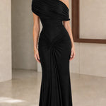 One-Shoulder Ruched Maxi Evening Gown
