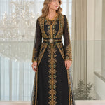 Elegant Hand-Embellished Moroccan Kaftan Evening Maxi Dress with Belt