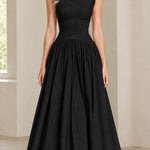 Embroidered Bateau Neck Sleeveless Full Maxi Dress