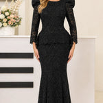 Women's Elegant Long Sleeve Lace Mermaid Formal Dress with Peplum Waist