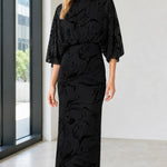 Elegant Mock Neck Sequin Floral Maxi Dress