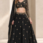 Embroidered V-Neck Long Sleeve Lehenga Choli Set with Dupatta