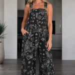Women's Paisley Print Wide-Leg Overalls Casual Bib Jumpsuit