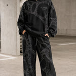 Washed Rhinestone Embellished Oversized Hoodie and Wide-Leg Pants Set