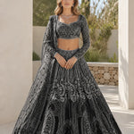 Intricate Embroidered Net Lehenga Choli Set with Scalloped Dupatta