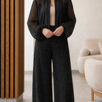Women's Textured Mesh Panel Zip Jacket and Wide Leg Pants Two-Piece Set