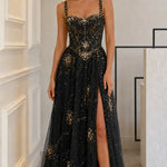 Embellished Corset Sweetheart Evening Gown with Thigh-High Slit