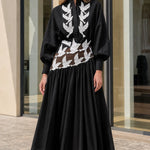 Embroidered Sheer Cutout Midi Shirt Dress with Lantern Sleeves