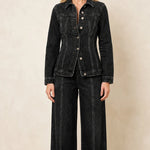 Women's Denim Jacket and Wide-Leg Pants Set
