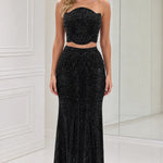Strapless Beaded Two-Piece Mermaid Evening Gown Set