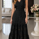 Floral Embroidered Lace Tiered Maxi Dress with Ruffle Sleeves