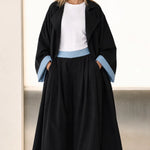 Contrast Trim Duster Coat and Wide-Leg Pleated Pants Two-Piece Set