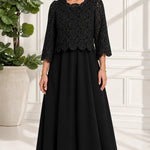 Crochet Lace Layered Maxi Dress with 3/4 Sleeves