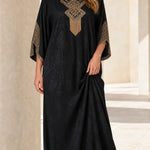 Embellished Kaftan Maxi Dress with Beaded V-Neck and Batwing Sleeves