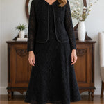 Elegant Floral Lace Midi Dress and Jacket Two-Piece Set
