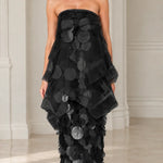 Strapless Tiered Organza Paillette Maxi Dress