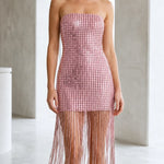 Strapless Metallic Fringe Bodycon Mini Dress