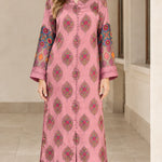 Bohemian Print Satin Maxi Kaftan Dress with Button Front