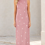 Women's Star Print Halter Maxi Dress with Fringe Hem