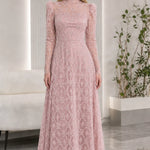 High Neck Beaded Mesh Long Sleeve A-Line Evening Gown