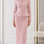 Elegant Embroidered Peplum Skirt Suit with Pearl Embellishment