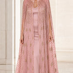 Beaded High-Neck Floor-Length Evening Cape Dress