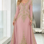 Embroidered Metallic Caftan Maxi Dress with Beaded Trim
