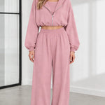 Women's 3-Piece Casual Cropped Zip Hoodie and Wide-Leg Lounge Set