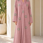 Crystal Floral Embellished Long Sleeve Modest Abaya Maxi Dress
