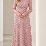 Elegant High Neck Geometric Pattern Long Sleeve Maxi Dress