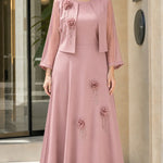 Elegant 2-Piece Floral Appliqué Maxi Dress Set with Sheer Bolero Jacket