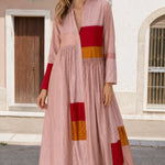 Boho Colorblock Long Sleeve Midi Dress
