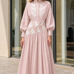 Embroidered Sheer Cutout Midi Shirt Dress with Lantern Sleeves