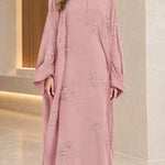 Collared Sequin Embellished Modest Abaya Maxi Dress