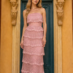 Elegance Tiered Beaded Strapless Maxi Dress