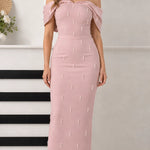 Elegant Pearl-Embellished Off-the-Shoulder Column Maxi Dress