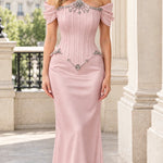 Off-the-Shoulder Rhinestone Corset Evening Gown