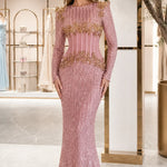 Long Sleeve Sequin Illusion Corset Evening Gown