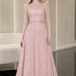 Elegant Mock Neck Long Sleeve Lace A-Line Formal Evening Gown