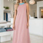 Sleeveless Beaded Trim A-Line Midi Dress