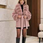 Faux Fur Trim Belted Wool-Look Short Coat