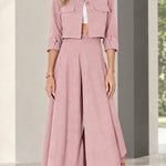 Women's Cropped Jacket and Wide-Leg Pants Two-Piece Set