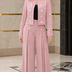 Star Embellished Cropped Jacket and Pleated Wide Leg Pants 2-Piece Suit Set