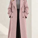 Women's Textured Longline Trench Coat with Waist Tie Belt