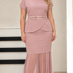 Elegant Belted Peplum Top and Chiffon Hem Mermaid Skirt Set