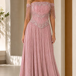 Off-the-Shoulder Beaded Fringe Corset Evening Gown