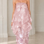 Strapless Tiered Organza Paillette Maxi Dress